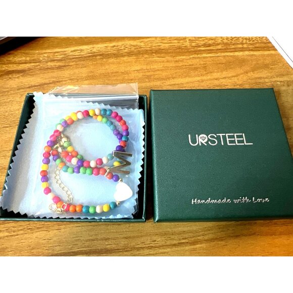 Natural Stone Initial Necklace "M" 16" Colorful Woman Teen Girls NEW IN BOX - Picture 3 of 4